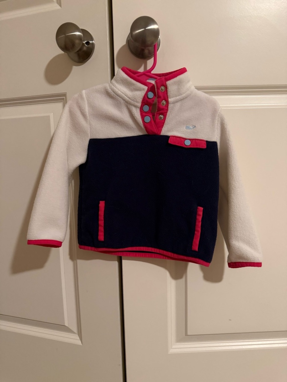 Vineyard Vines Navy, White & Pink Toddler Fleece Snap Pullover